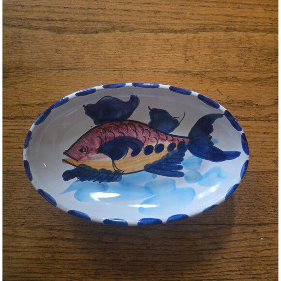Vietri Italy Fish Plate Hand Painted Oval Dish Nautical 8” x 5” - Picture 1 of 5